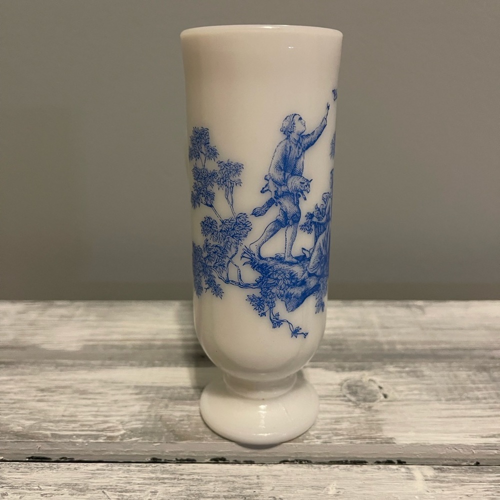 Vintage Avon milk glass with decorative blue mug